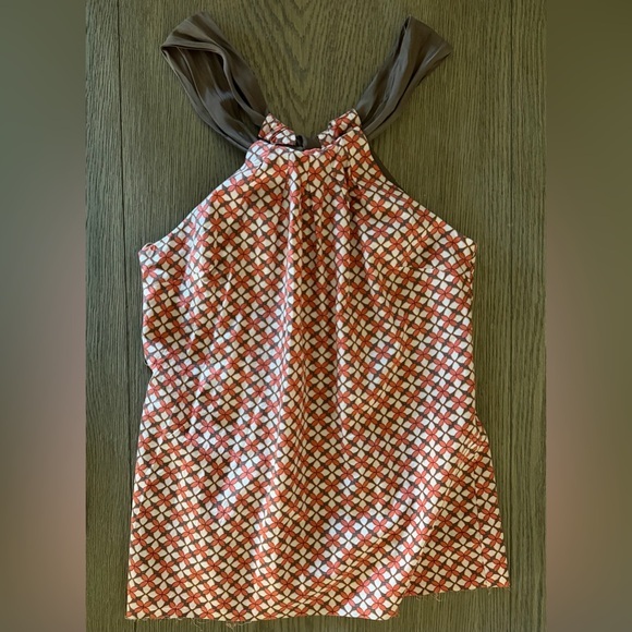 Tommy Bahama Tops - Tommy Bahama Sample Silk Cotton Blend Raw Hem Orange/Brown and White Floral Top